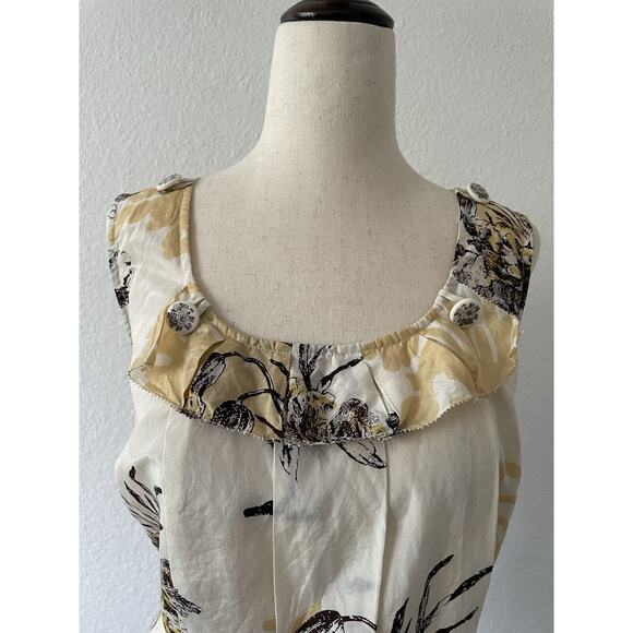 Anthropologie Leifsdottir Top Blouse Shirt Pleated Print Silk Cotton - Picture 2 of 11